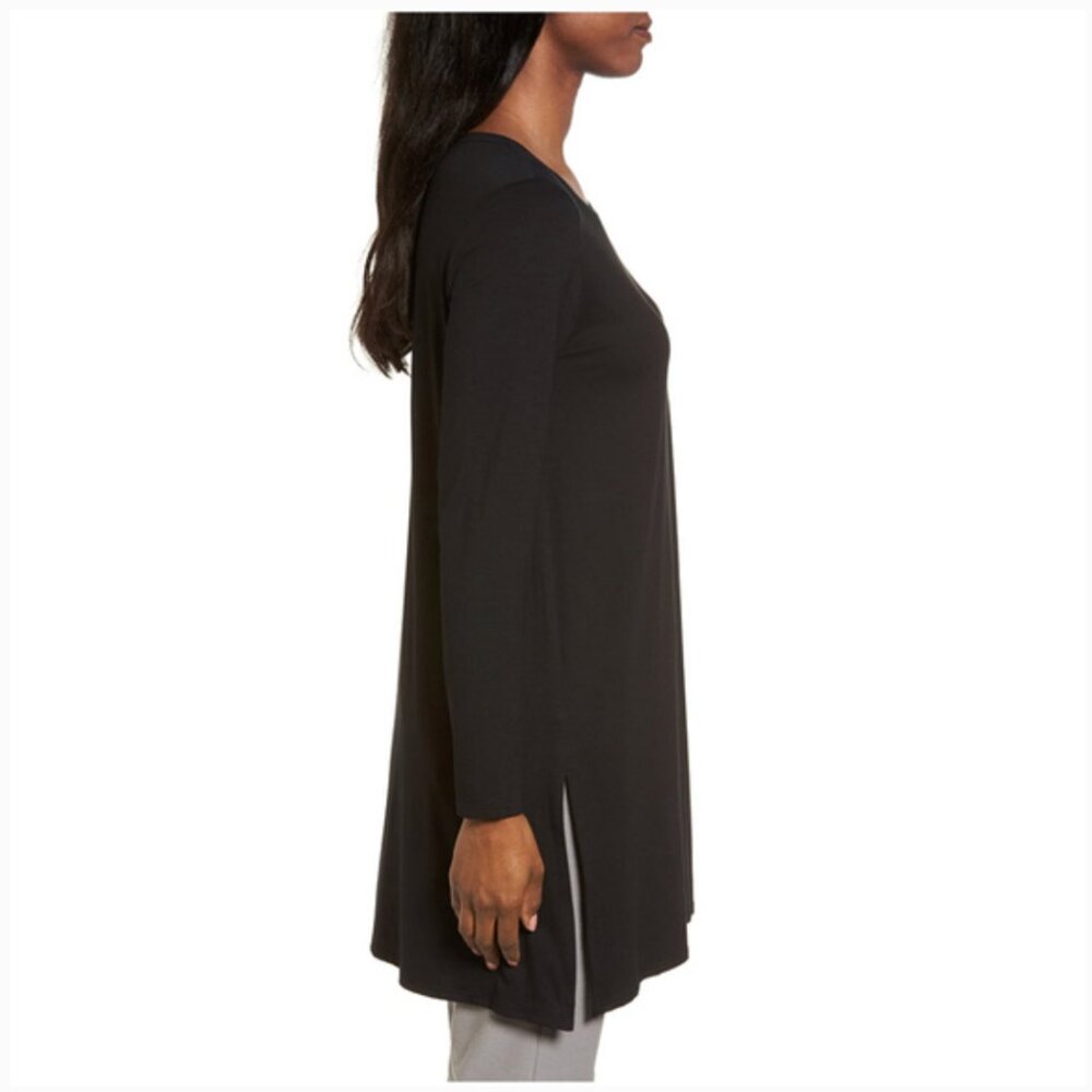 Eileen Fisher Long Sleeve Jersey Tunic Top Black XL Lightweight Lagenlook Comfy - Picture 3 of 9